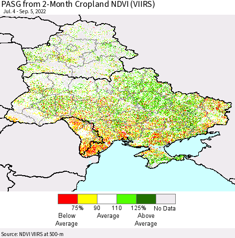 Ukraine, Moldova and Belarus PASG from 2-Month Cropland NDVI (VIIRS) Thematic Map For 8/29/2022 - 9/5/2022
