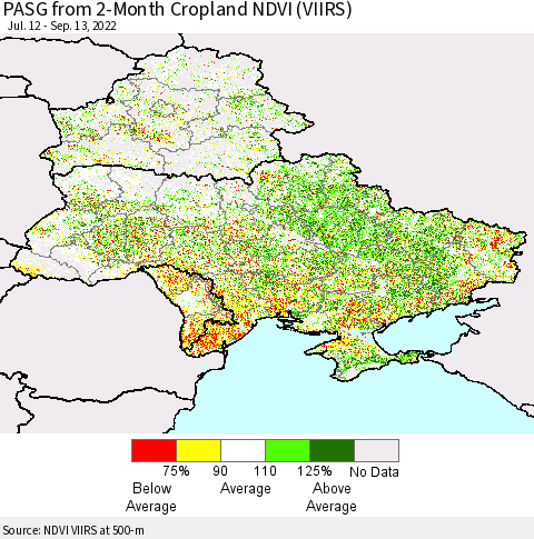 Ukraine, Moldova and Belarus PASG from 2-Month Cropland NDVI (VIIRS) Thematic Map For 9/6/2022 - 9/13/2022