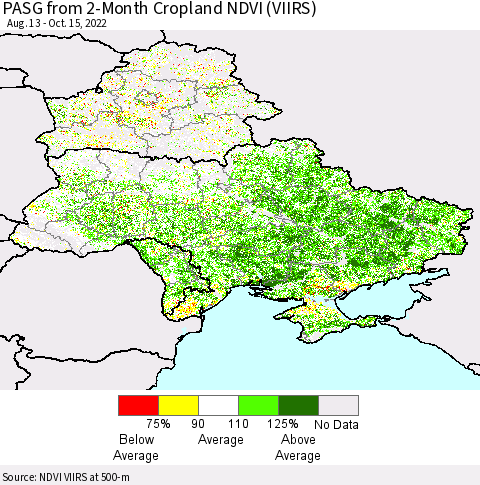 Ukraine, Moldova and Belarus PASG from 2-Month Cropland NDVI (VIIRS) Thematic Map For 10/8/2022 - 10/15/2022