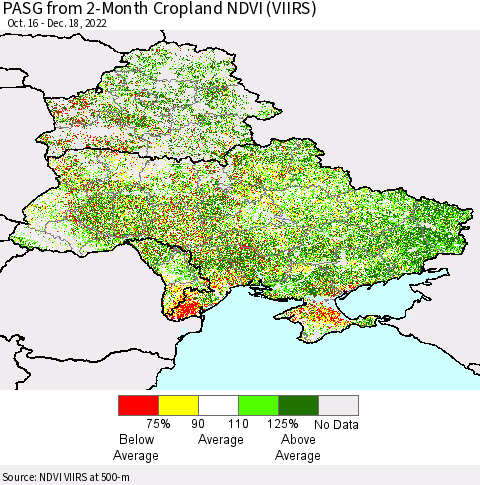 Ukraine, Moldova and Belarus PASG from 2-Month Cropland NDVI (VIIRS) Thematic Map For 12/11/2022 - 12/18/2022
