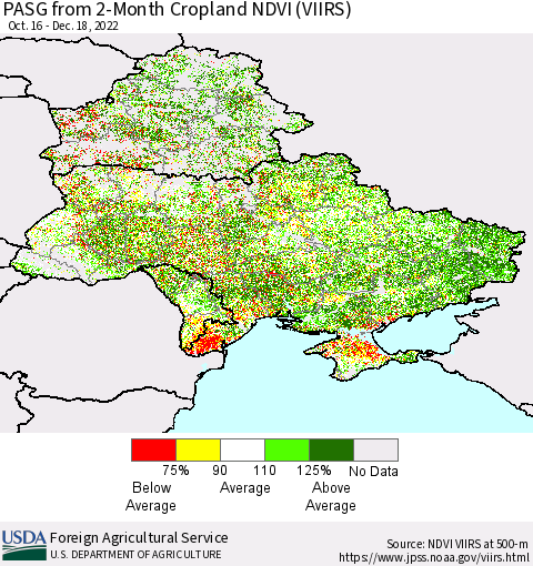 Ukraine, Moldova and Belarus PASG from 2-Month Cropland NDVI (VIIRS) Thematic Map For 12/11/2022 - 12/20/2022