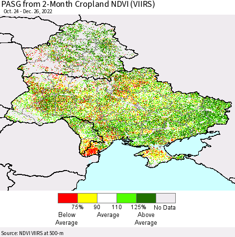 Ukraine, Moldova and Belarus PASG from 2-Month Cropland NDVI (VIIRS) Thematic Map For 12/19/2022 - 12/26/2022