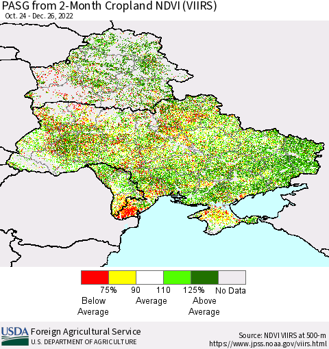 Ukraine, Moldova and Belarus PASG from 2-Month Cropland NDVI (VIIRS) Thematic Map For 12/21/2022 - 12/31/2022