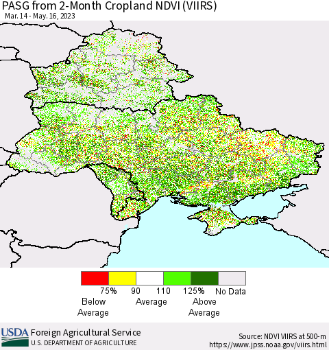 Ukraine, Moldova and Belarus PASG from 2-Month Cropland NDVI (VIIRS) Thematic Map For 5/11/2023 - 5/20/2023