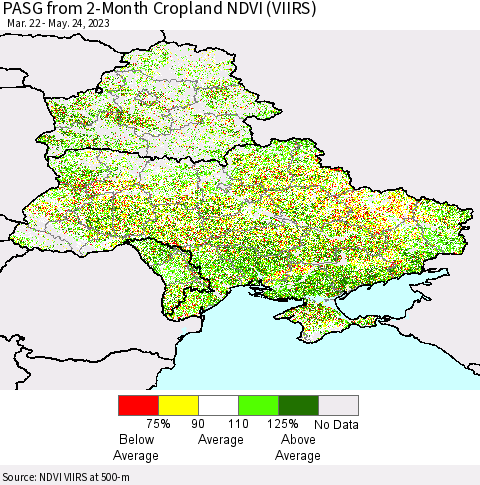 Ukraine, Moldova and Belarus PASG from 2-Month Cropland NDVI (VIIRS) Thematic Map For 5/17/2023 - 5/24/2023