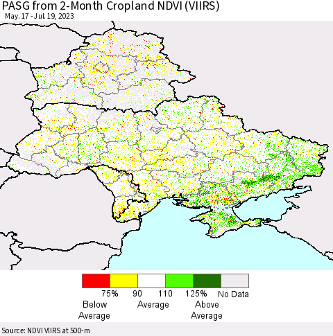Ukraine, Moldova and Belarus PASG from 2-Month Cropland NDVI (VIIRS) Thematic Map For 7/12/2023 - 7/19/2023
