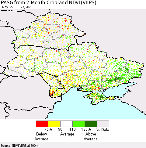Ukraine, Moldova and Belarus PASG from 2-Month Cropland NDVI (VIIRS) Thematic Map For 7/20/2023 - 7/27/2023