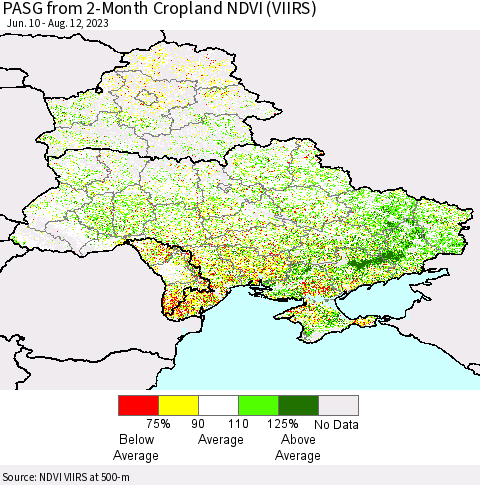 Ukraine, Moldova and Belarus PASG from 2-Month Cropland NDVI (VIIRS) Thematic Map For 8/5/2023 - 8/12/2023