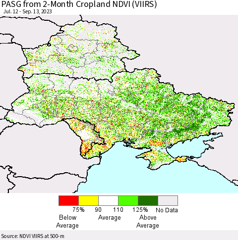 Ukraine, Moldova and Belarus PASG from 2-Month Cropland NDVI (VIIRS) Thematic Map For 9/6/2023 - 9/13/2023