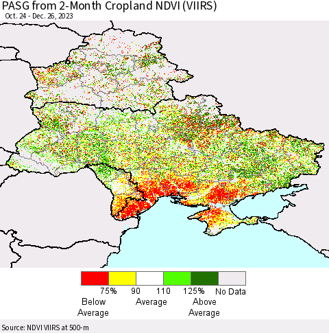 Ukraine, Moldova and Belarus PASG from 2-Month Cropland NDVI (VIIRS) Thematic Map For 12/19/2023 - 12/26/2023