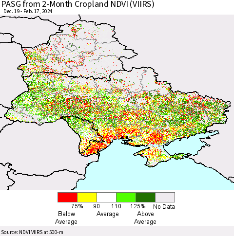 Ukraine, Moldova and Belarus PASG from 2-Month Cropland NDVI (VIIRS) Thematic Map For 2/10/2024 - 2/17/2024