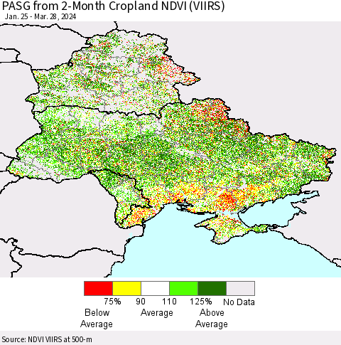 Ukraine, Moldova and Belarus PASG from 2-Month Cropland NDVI (VIIRS) Thematic Map For 3/21/2024 - 3/28/2024