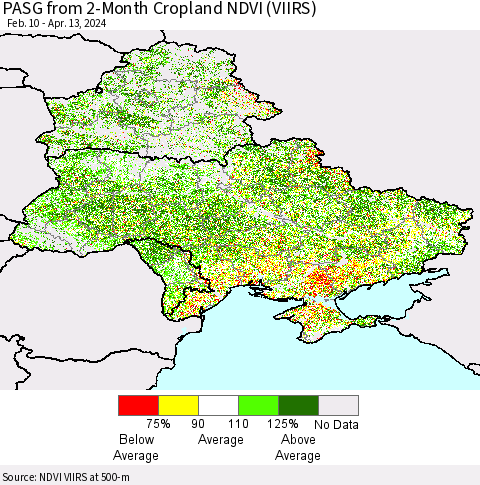 Ukraine, Moldova and Belarus PASG from 2-Month Cropland NDVI (VIIRS) Thematic Map For 4/6/2024 - 4/13/2024