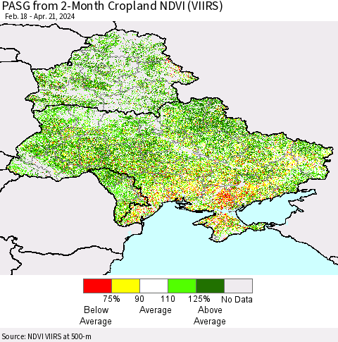 Ukraine, Moldova and Belarus PASG from 2-Month Cropland NDVI (VIIRS) Thematic Map For 4/14/2024 - 4/21/2024