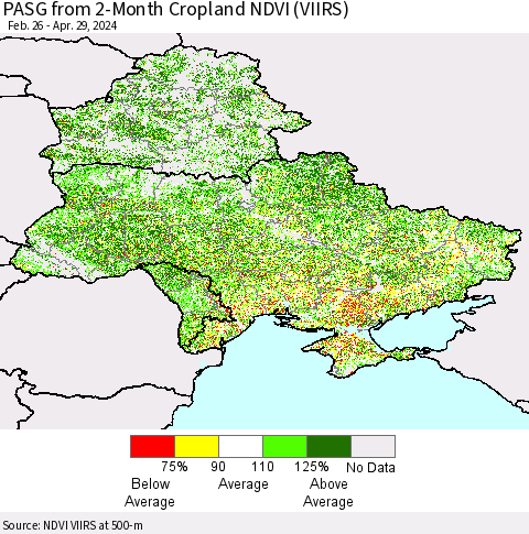 Ukraine, Moldova and Belarus PASG from 2-Month Cropland NDVI (VIIRS) Thematic Map For 4/22/2024 - 4/29/2024