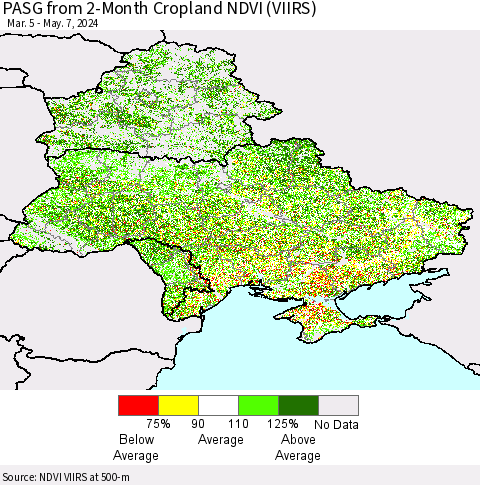 Ukraine, Moldova and Belarus PASG from 2-Month Cropland NDVI (VIIRS) Thematic Map For 4/30/2024 - 5/7/2024