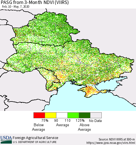 Ukraine, Moldova and Belarus PASG from 3-Month NDVI (VIIRS) Thematic Map For 5/1/2020 - 5/10/2020
