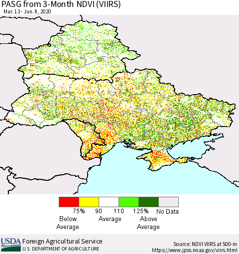 Ukraine, Moldova and Belarus PASG from 3-Month NDVI (VIIRS) Thematic Map For 6/1/2020 - 6/10/2020