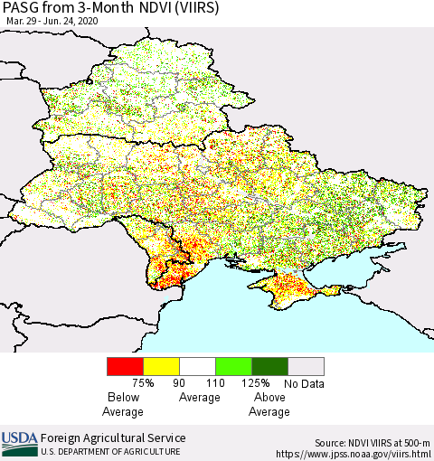 Ukraine, Moldova and Belarus PASG from 3-Month NDVI (VIIRS) Thematic Map For 6/21/2020 - 6/30/2020