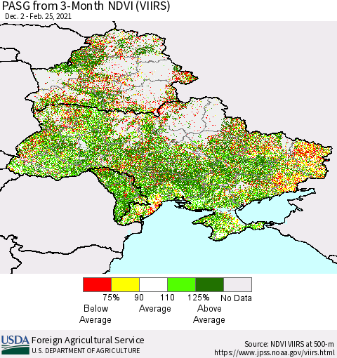 Ukraine, Moldova and Belarus PASG from 3-Month NDVI (VIIRS) Thematic Map For 2/21/2021 - 2/28/2021