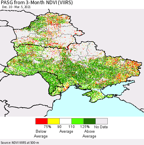 Ukraine, Moldova and Belarus PASG from 3-Month NDVI (VIIRS) Thematic Map For 2/26/2021 - 3/5/2021