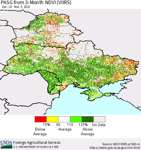 Ukraine, Moldova and Belarus PASG from 3-Month NDVI (VIIRS) Thematic Map For 3/1/2021 - 3/10/2021