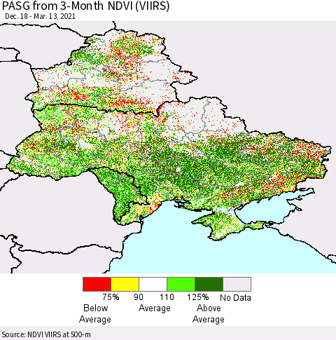 Ukraine, Moldova and Belarus PASG from 3-Month NDVI (VIIRS) Thematic Map For 3/6/2021 - 3/13/2021