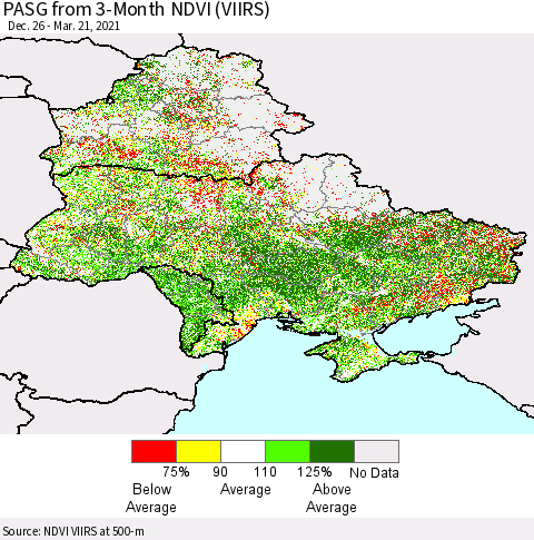 Ukraine, Moldova and Belarus PASG from 3-Month NDVI (VIIRS) Thematic Map For 3/14/2021 - 3/21/2021