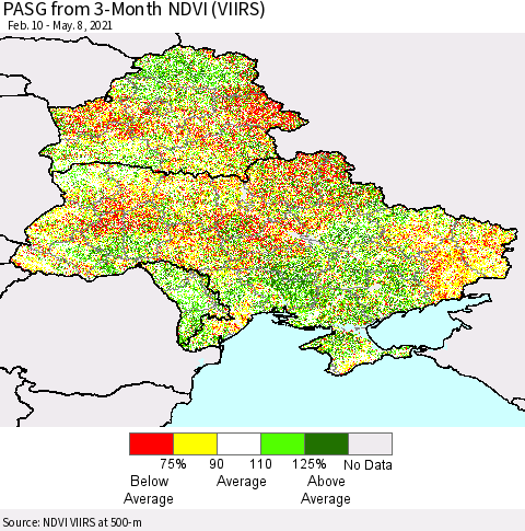 Ukraine, Moldova and Belarus PASG from 3-Month NDVI (VIIRS) Thematic Map For 5/1/2021 - 5/8/2021