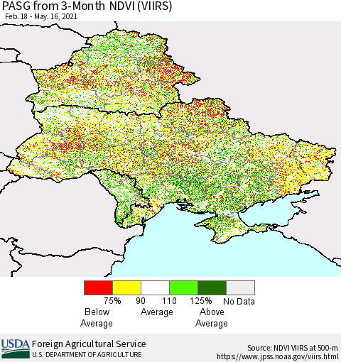 Ukraine, Moldova and Belarus PASG from 3-Month NDVI (VIIRS) Thematic Map For 5/11/2021 - 5/20/2021