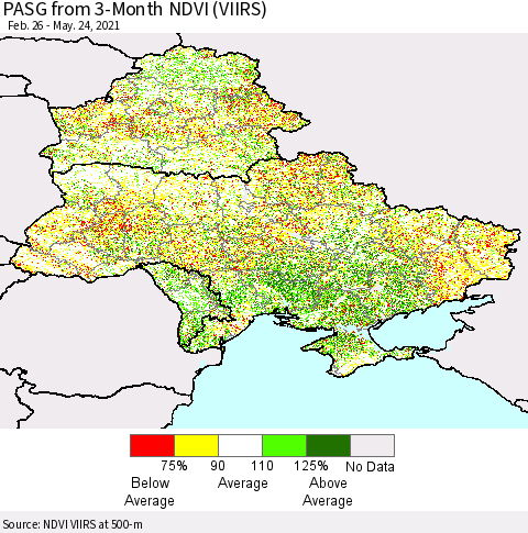 Ukraine, Moldova and Belarus PASG from 3-Month NDVI (VIIRS) Thematic Map For 5/17/2021 - 5/24/2021