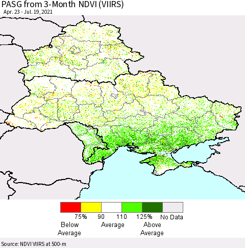 Ukraine, Moldova and Belarus PASG from 3-Month NDVI (VIIRS) Thematic Map For 7/12/2021 - 7/19/2021