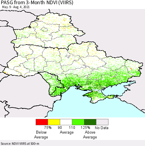 Ukraine, Moldova and Belarus PASG from 3-Month NDVI (VIIRS) Thematic Map For 7/28/2021 - 8/4/2021