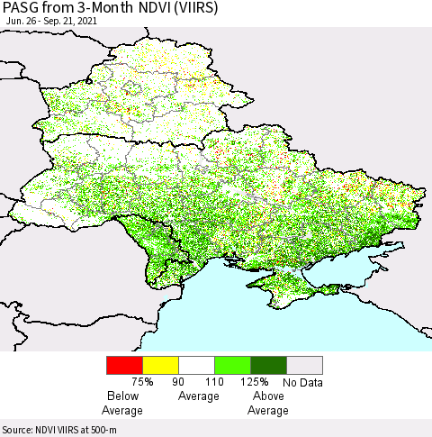 Ukraine, Moldova and Belarus PASG from 3-Month NDVI (VIIRS) Thematic Map For 9/14/2021 - 9/21/2021
