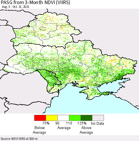 Ukraine, Moldova and Belarus PASG from 3-Month NDVI (VIIRS) Thematic Map For 10/24/2021 - 10/31/2021