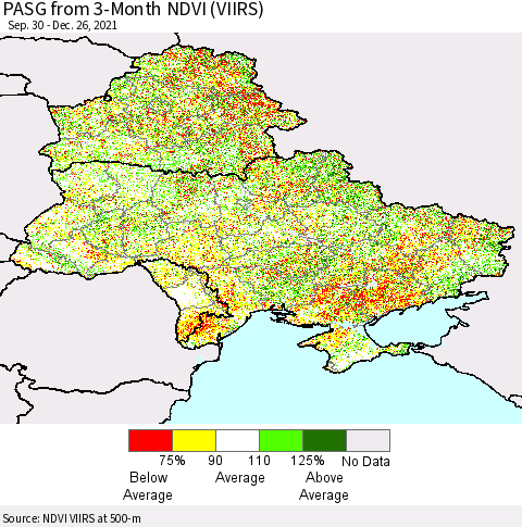 Ukraine, Moldova and Belarus PASG from 3-Month NDVI (VIIRS) Thematic Map For 12/19/2021 - 12/26/2021