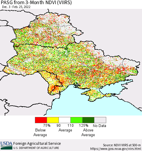 Ukraine, Moldova and Belarus PASG from 3-Month NDVI (VIIRS) Thematic Map For 2/21/2022 - 2/28/2022