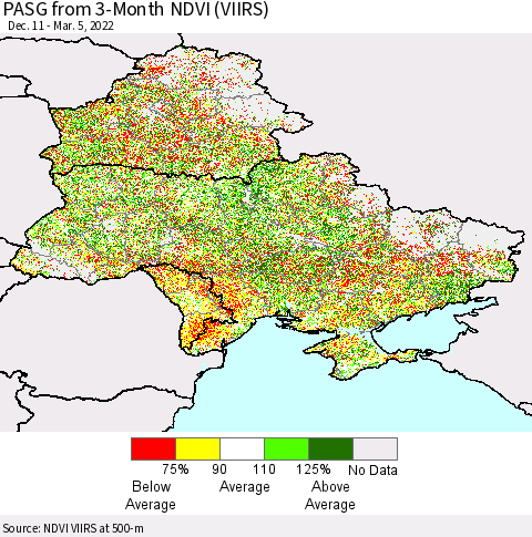 Ukraine, Moldova and Belarus PASG from 3-Month NDVI (VIIRS) Thematic Map For 2/26/2022 - 3/5/2022
