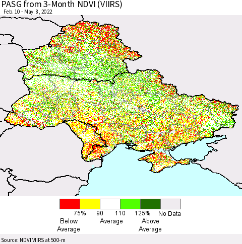 Ukraine, Moldova and Belarus PASG from 3-Month NDVI (VIIRS) Thematic Map For 5/1/2022 - 5/8/2022
