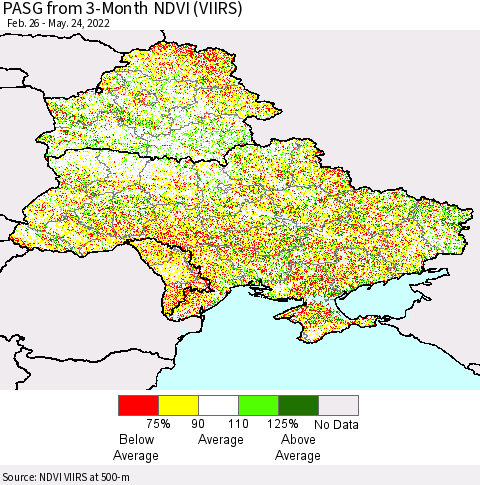 Ukraine, Moldova and Belarus PASG from 3-Month NDVI (VIIRS) Thematic Map For 5/17/2022 - 5/24/2022