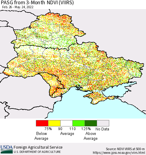 Ukraine, Moldova and Belarus PASG from 3-Month NDVI (VIIRS) Thematic Map For 5/21/2022 - 5/31/2022