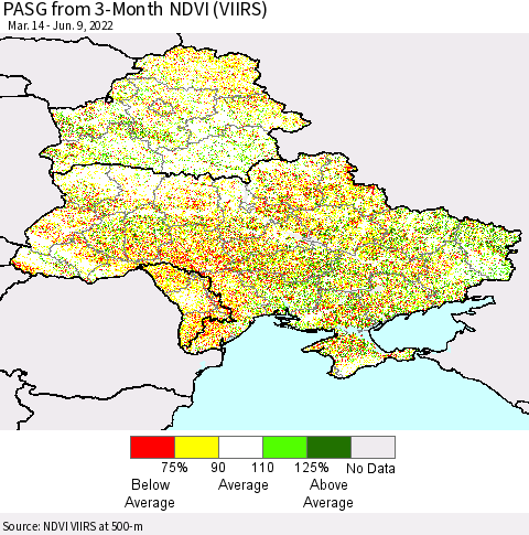 Ukraine, Moldova and Belarus PASG from 3-Month NDVI (VIIRS) Thematic Map For 6/2/2022 - 6/9/2022