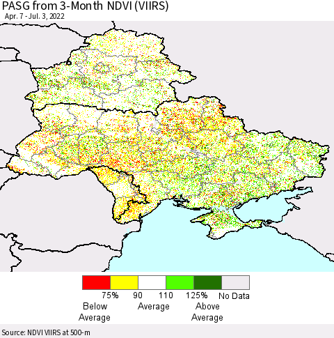 Ukraine, Moldova and Belarus PASG from 3-Month NDVI (VIIRS) Thematic Map For 6/26/2022 - 7/3/2022