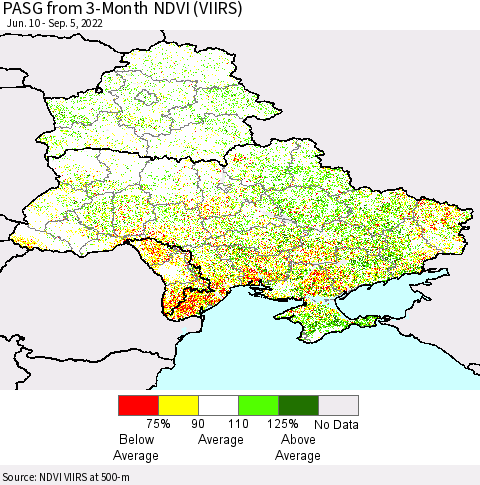 Ukraine, Moldova and Belarus PASG from 3-Month NDVI (VIIRS) Thematic Map For 8/29/2022 - 9/5/2022