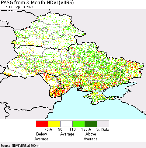 Ukraine, Moldova and Belarus PASG from 3-Month NDVI (VIIRS) Thematic Map For 9/6/2022 - 9/13/2022