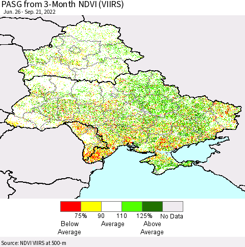 Ukraine, Moldova and Belarus PASG from 3-Month NDVI (VIIRS) Thematic Map For 9/14/2022 - 9/21/2022