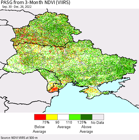Ukraine, Moldova and Belarus PASG from 3-Month NDVI (VIIRS) Thematic Map For 12/19/2022 - 12/26/2022