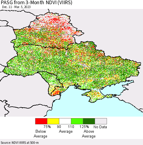 Ukraine, Moldova and Belarus PASG from 3-Month NDVI (VIIRS) Thematic Map For 2/26/2023 - 3/5/2023