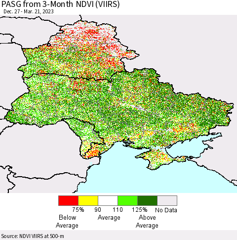 Ukraine, Moldova and Belarus PASG from 3-Month NDVI (VIIRS) Thematic Map For 3/14/2023 - 3/21/2023