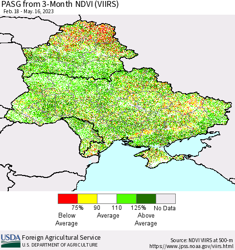 Ukraine, Moldova and Belarus PASG from 3-Month NDVI (VIIRS) Thematic Map For 5/11/2023 - 5/20/2023